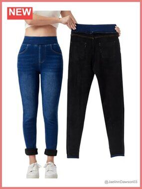 Fleece Lined Thermal Jeggings High Waisted Tummy Control Skinny Jeans